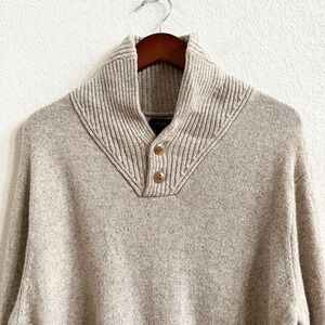 J Crew Mens Merino Wool Blend Rugged Shawl Collar Pullover Sweater Beige Size XL